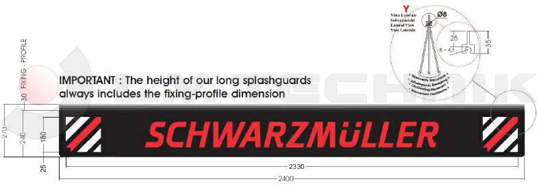 Mudflap 2400x250mm Schwarzmüller with brackets