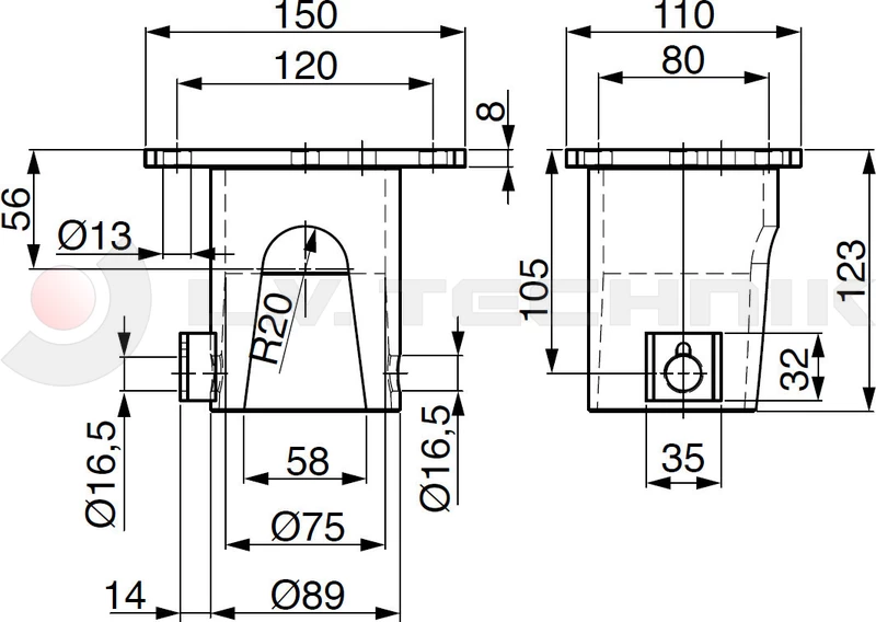 Tipping ball set 73mm horizontal 5t