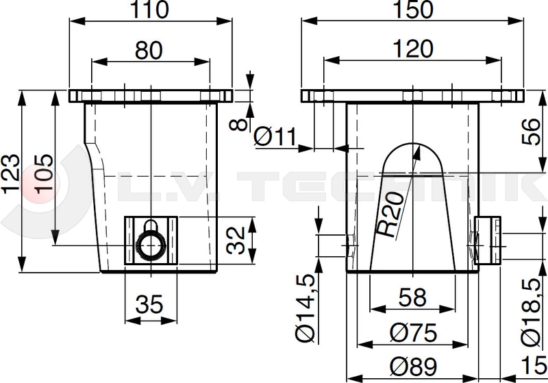 Tipping ball set 73mm horizontal 5t