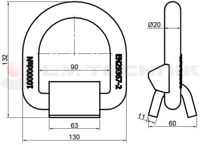 Lashing ring 10t weldable