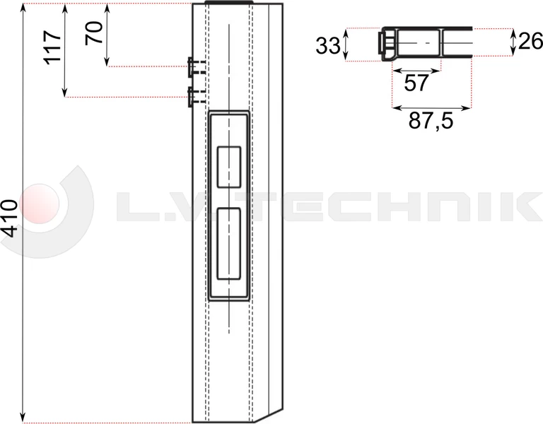 Zár 400mm csapos IT bal