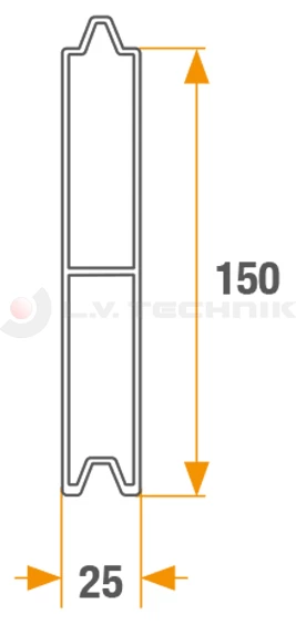 Alu ponyva profil ékes ÚJ 150x25 3300mm ERŐSÍTETT