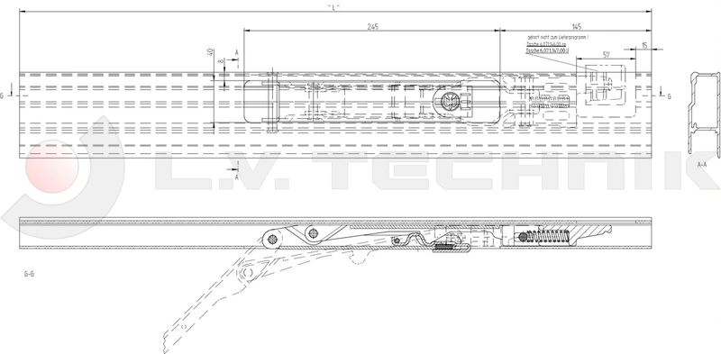 Hossz. tolózár 710.4 415mm bal