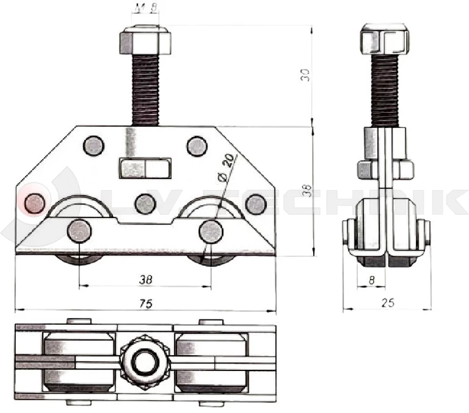 Roller double 20x25 with M8x40 bolt