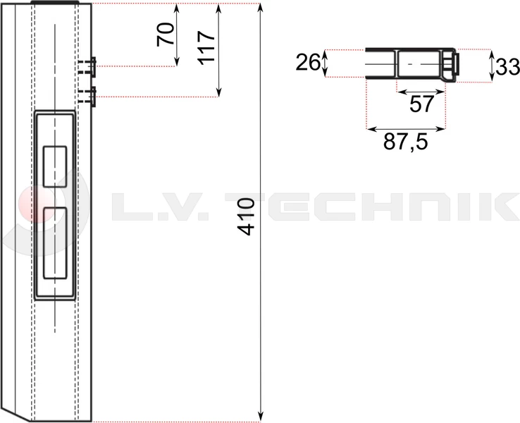 Pinned lock 400mm right