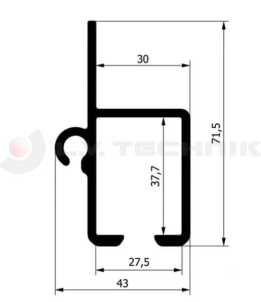 Vezető sín tömítő-horonnyal 4.800 mm