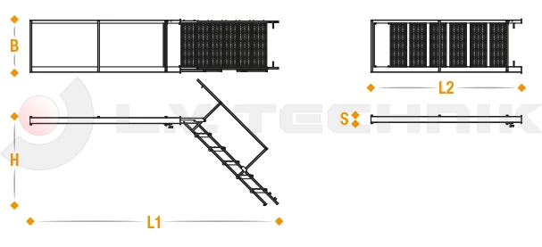 Hot galvanised pullout ladder, wide step with handrail