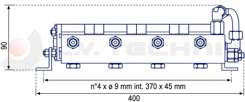 Tető emelőhöz négyfokozatú áramlásosztó, 1,6 cm³/fokozat, nullázó- és nyomóági ürítőszeleppel