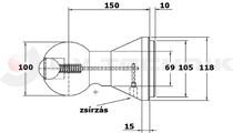 Billenő gömb 100mm vízsz. gömb zsírzógombos