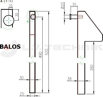 Sideboard head for tipper pillar long 400mm right