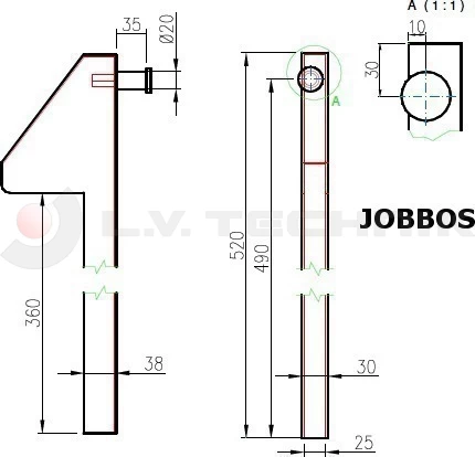 Sideboard head for tipper pillar long 400mm left