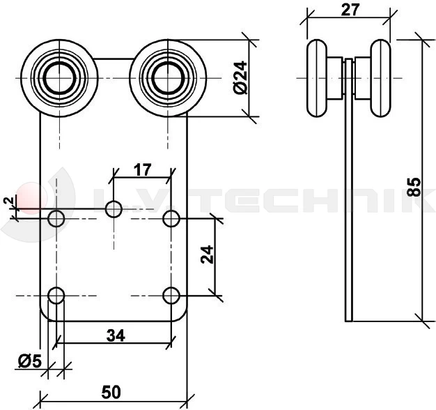 Ponyvagörgő dupla horganyzott 24 mm