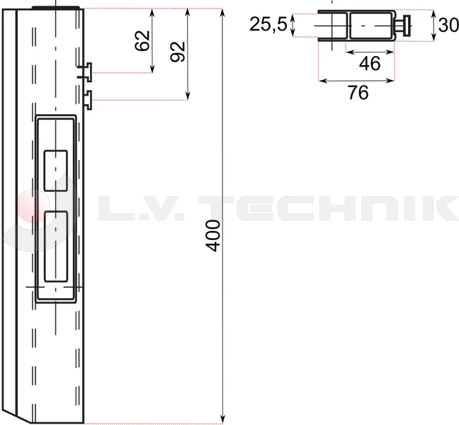 Pinned lock 400mm right