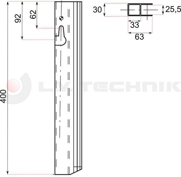 Pinned lock counterpart 400mm right