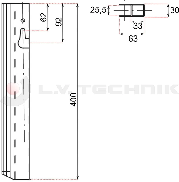 Zár 400mm csapos ellendarab bal