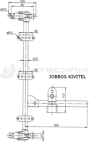 Zár ajtóhoz külső 22mm INOX (Rúdzár) jobb