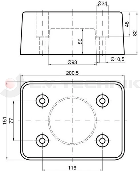 Rubber buffer 200x150x80 with 4 holes