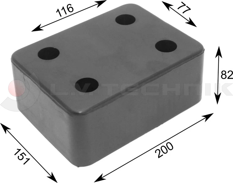 Rubber buffer 200x150x80 with 4 holes