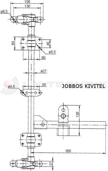 Zár ajtóhoz külső 27mm INOX (Rúdzár) bal