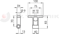 Zsanér 6561 agy horg. 70 mm M12 menettel