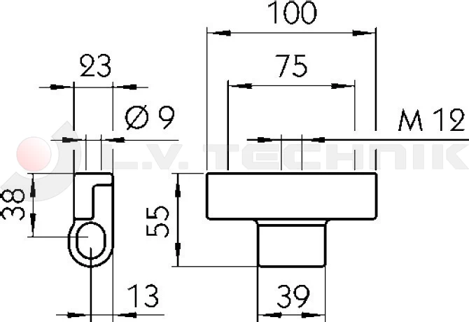 Hinge 6552N 38mm M12