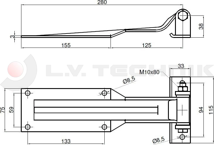 Rear door hinge inox