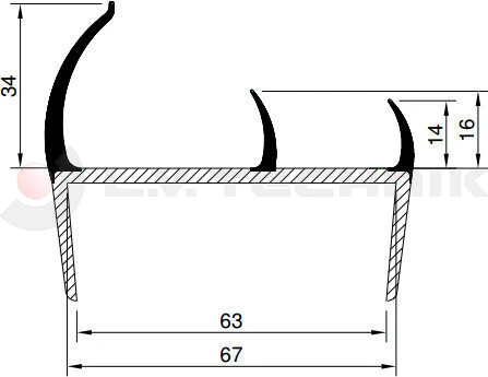 Ajtó tömítőprofil 65mm 3,2m szürke