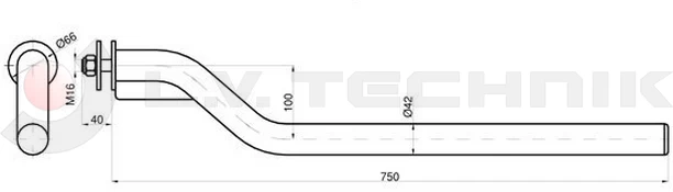 Mudguard support tube curved 42/750mm 1 screw