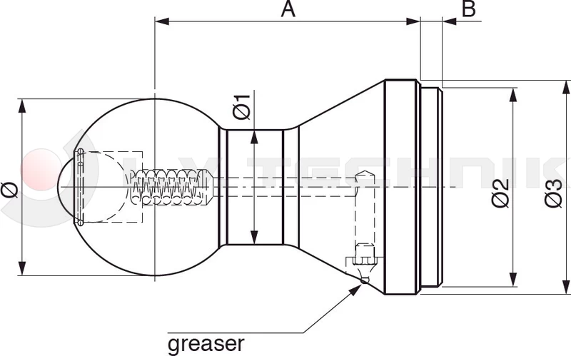 Tipper ball 60mm horizontal with greasing nipple