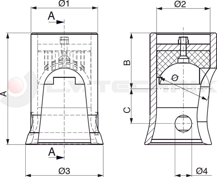 Tipper ball 60mm horizontal socket TIPO I