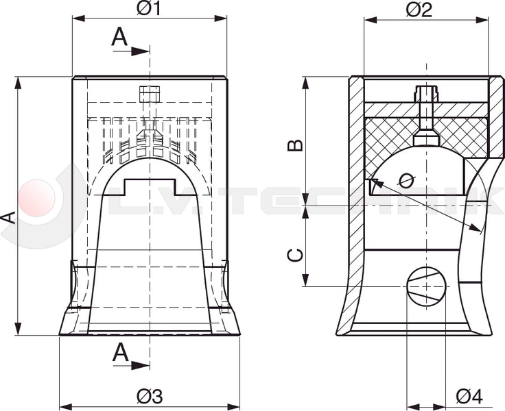 Tipper ball 60mm horizontal socket TIPO II