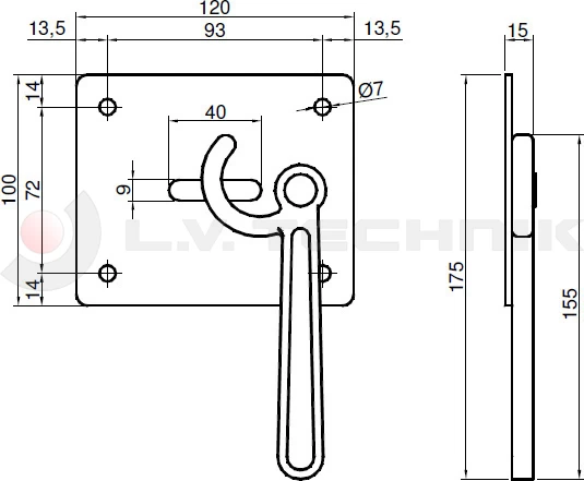 Handle with plate and 100x120mm base sheet right