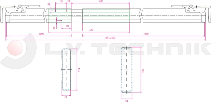 Parting wall lock aluminium 2400-2700