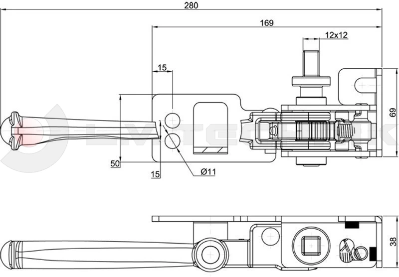 Curtain tensioner squared left
