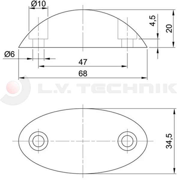 Rubber buffer oval 68x35x20