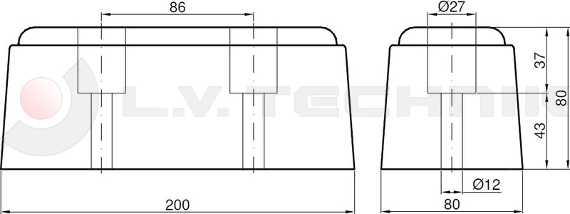 Rubber buffer 200x80x80