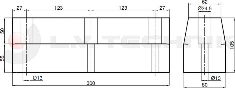 Rubber buffer 300x80x100