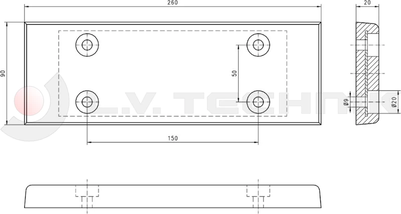 Ütközőgumi billencshez 260x90x20