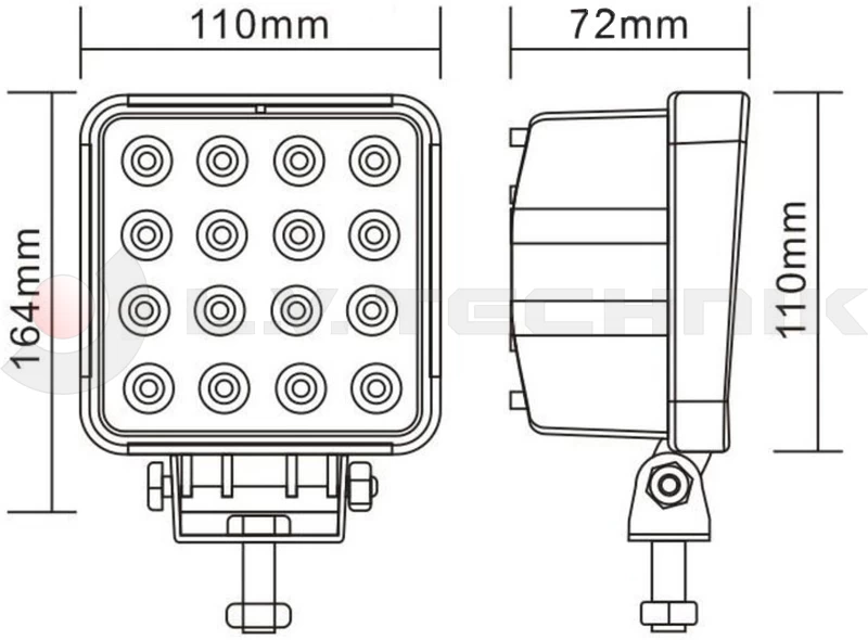 LED work lamp square 16x 3W