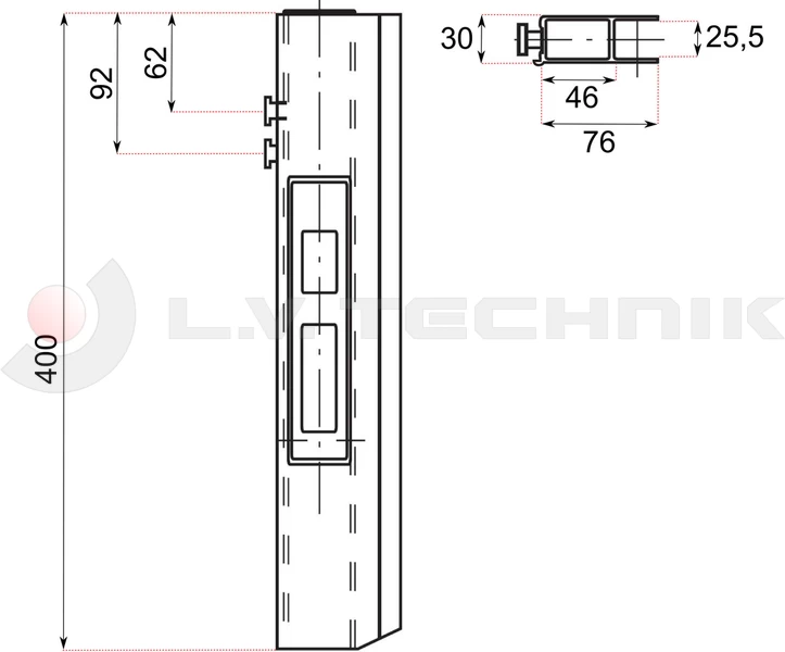 Pinned lock 400mm with ledge left