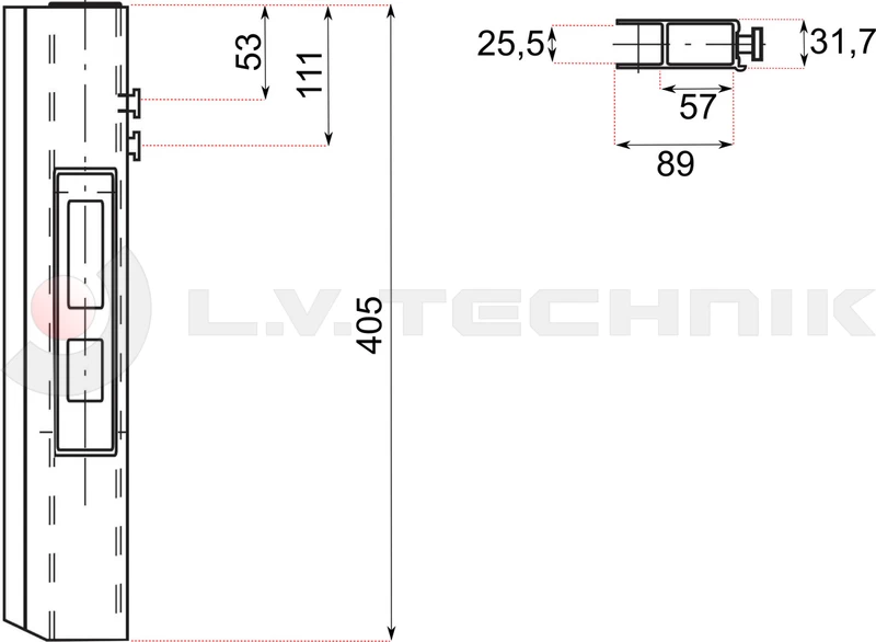 Pinned lock 400mm OpenTop right