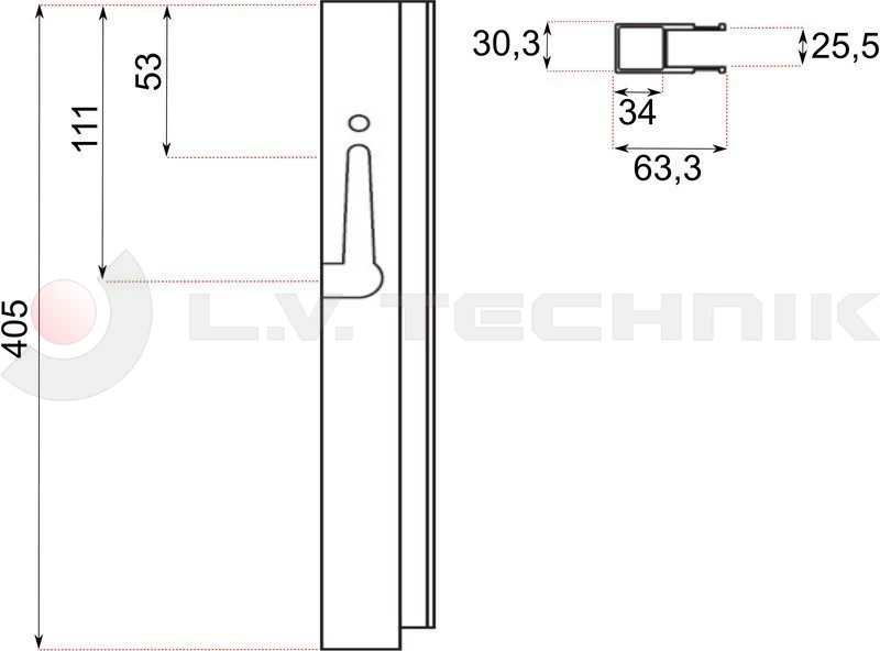 Pinned lock counterpart 400mm OpenTop right