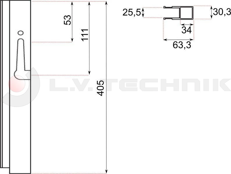 Pinned lock counterpart 400mm OpenTop left