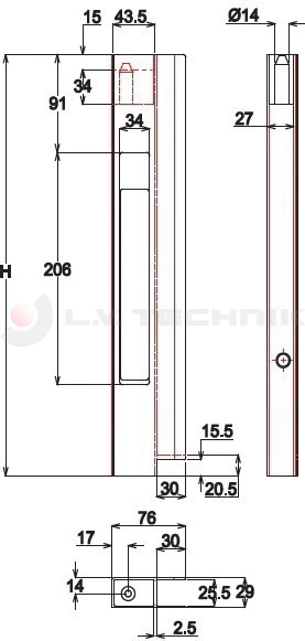 Lock 400mm metal handle left