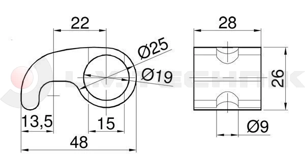 Billencs zsanér horog furatos 25/19 mm