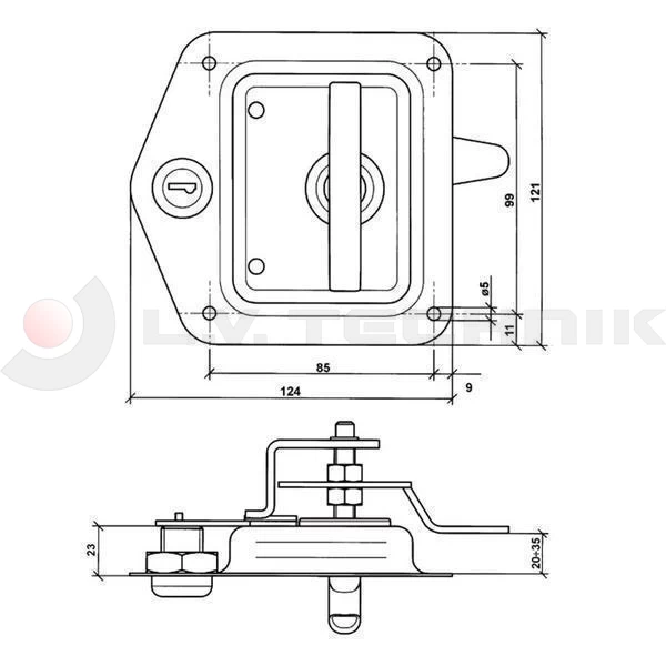 Recessed lock 121x124 inox 20-35mm