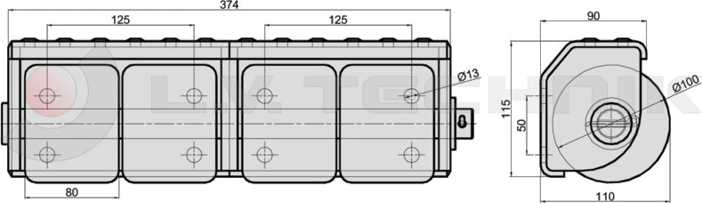 Horizontal roller bumpers (quadruple) with zinc plated housing
