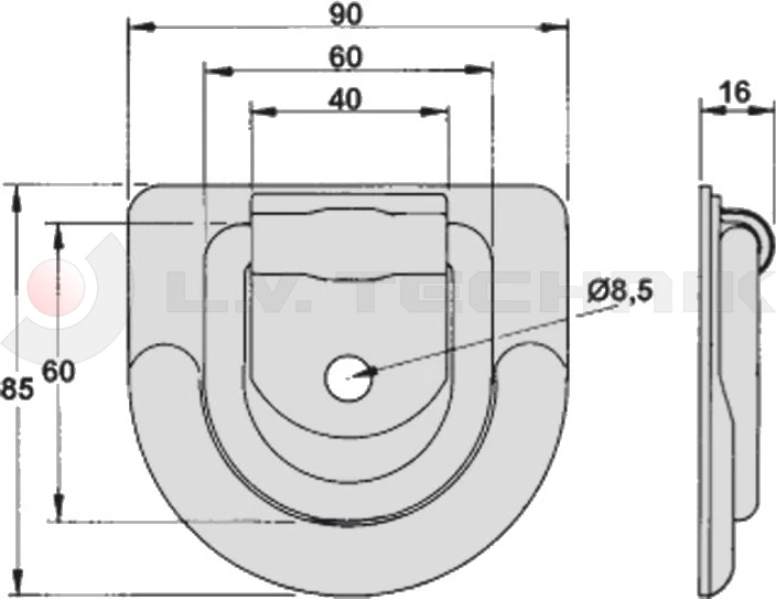 Lashing ring with plate one-sided