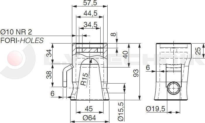 Tipping ball set 43mm horizontal 2t