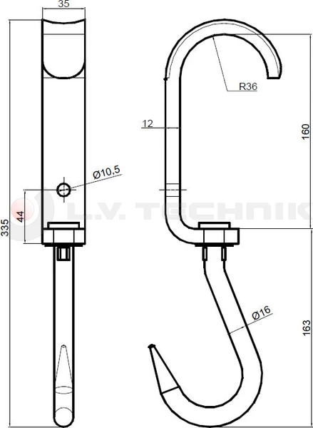Stainless steel EUR meat hook